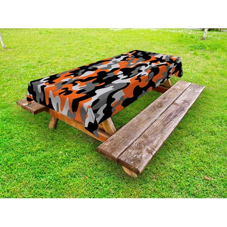 

Camo Outdoor Tablecloth Vibrant Artistic Camouflage Lattice Like Service Theme Modern Design Print Decorative Washable Fabric Picnic Tablecloth 58 X 104 Inches Orange Grey Black by Ambesonne