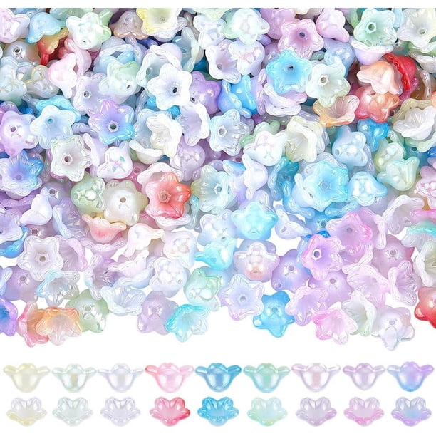 540 piezas de tapas de cuentas de flores de 9 colores, cuentas espaciadoras de flores acrílicas, tapas de cuentas sueltas de plástico coloridas con forma de tulipán y lirio floral