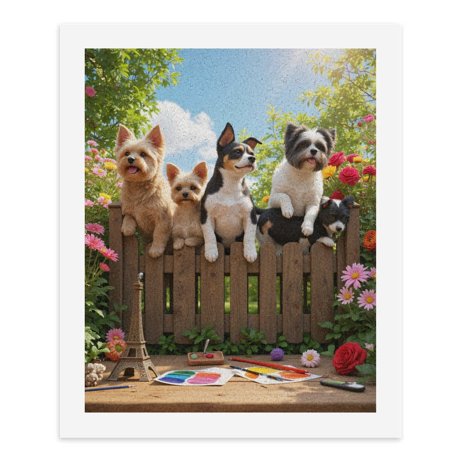 Paint By Numbers Kit for Adults Beginner - Puppies Garden Fence Art Supplies DIY Canvas Painting Kits for Adults, Frameless Paint By Number for Adults for Home Wall Decor 16x20 Inch