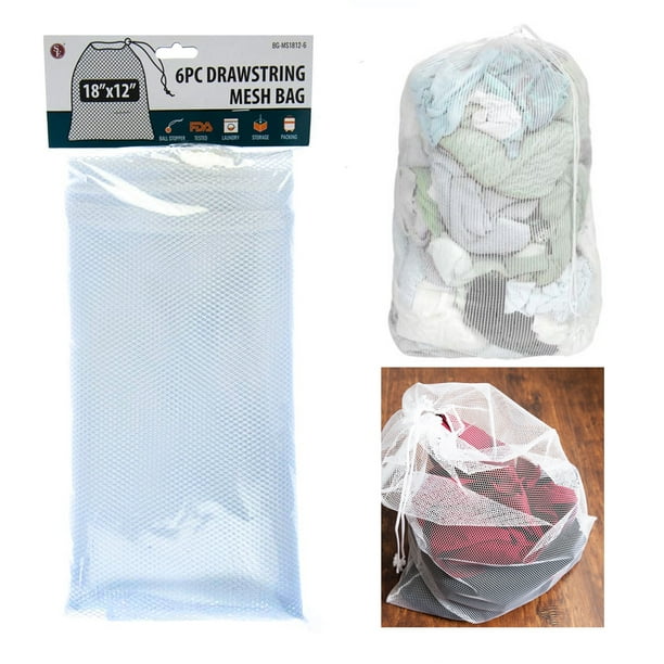 6 X Drawstring Mesh Laundry Bag Storage Wash Clothes Hamper Heavy 
