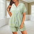 thumbnail image 4 of Womens Pajama Sets Satin Sexy Plaid Print Short Sleeve V Neck Shirt With Shorts Two Piece Women Pajamas & Loungewear Nightwear, 4 of 8