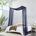 thumbnail image 4 of Warm Home Designs Set of 2 White & N Blue Canopy Bed Curtains in 55 x 288 Inch Size. BE White & N Blue 288, 4 of 5