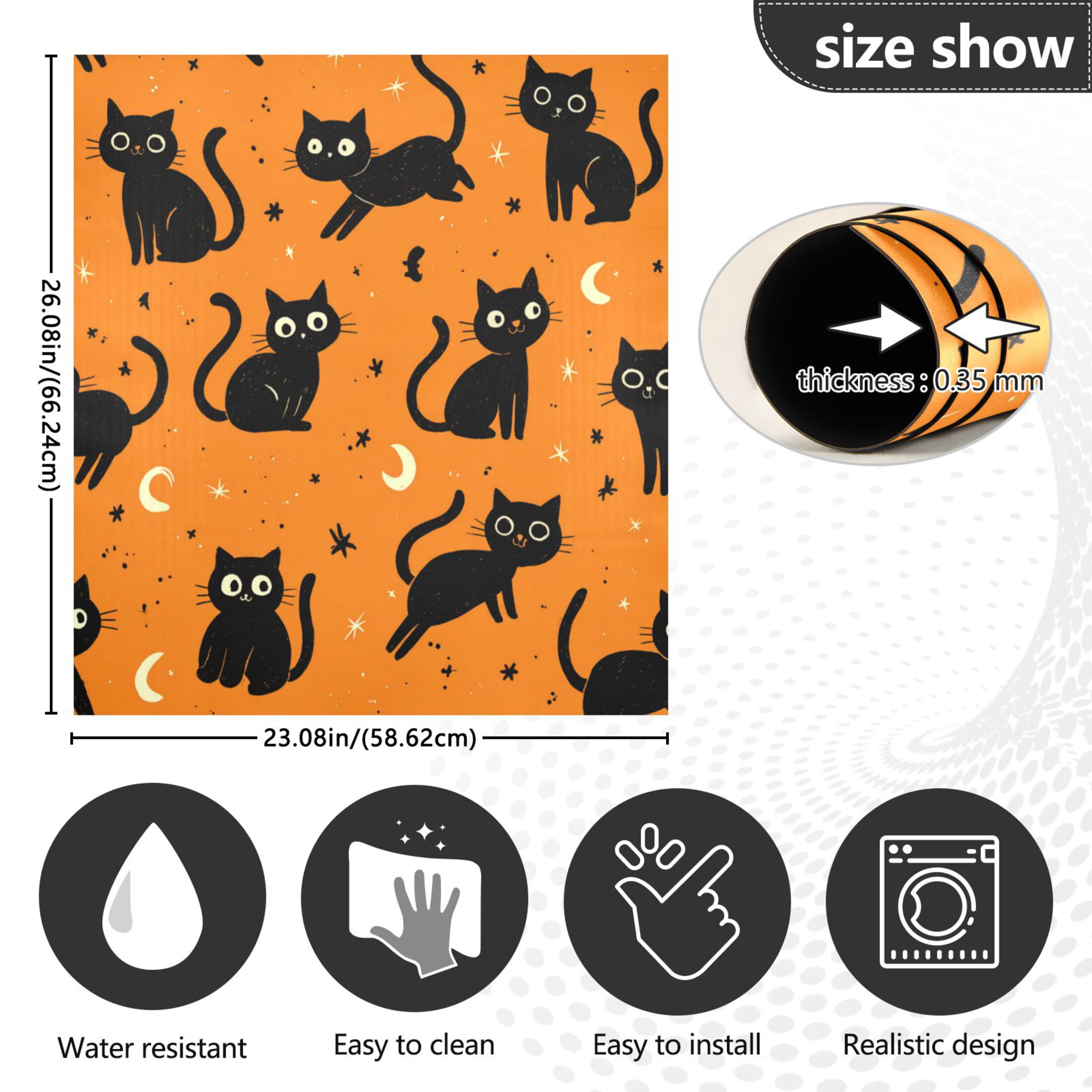 Dishwasher Magnetic Refrigerator Magnet Cover Sticker Home Decorative 23"x26" Repetitive Play Black Cat Pattern