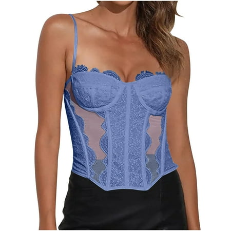 Gnurob Women Corset Tops Lace Mesh Bra Spaghetti Strap Bralettes Sexy Shapewear Bras Date Night Top Going Out Party Club Shirt Clearance Deals Navy XX-Large
