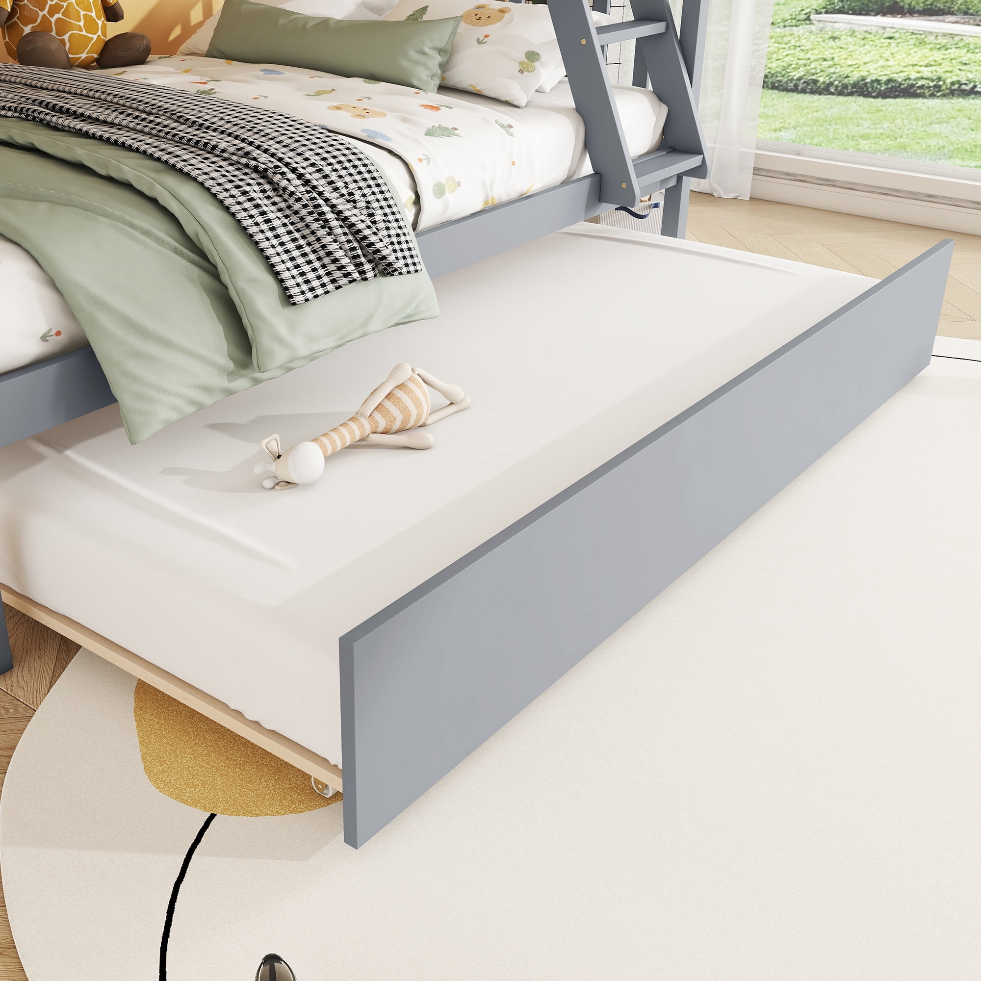 Sailvan Bunk Bed Twin Over Twin with Convertible Ladder and Guardrail, Convertible Bed
