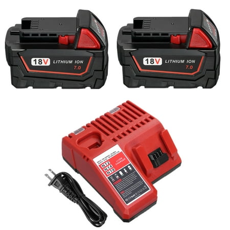 

2-Pack 7.0Ah 18V Lithium-ion Battery + Battery Charger for Milwaukee M18 18 Volt Power Tools