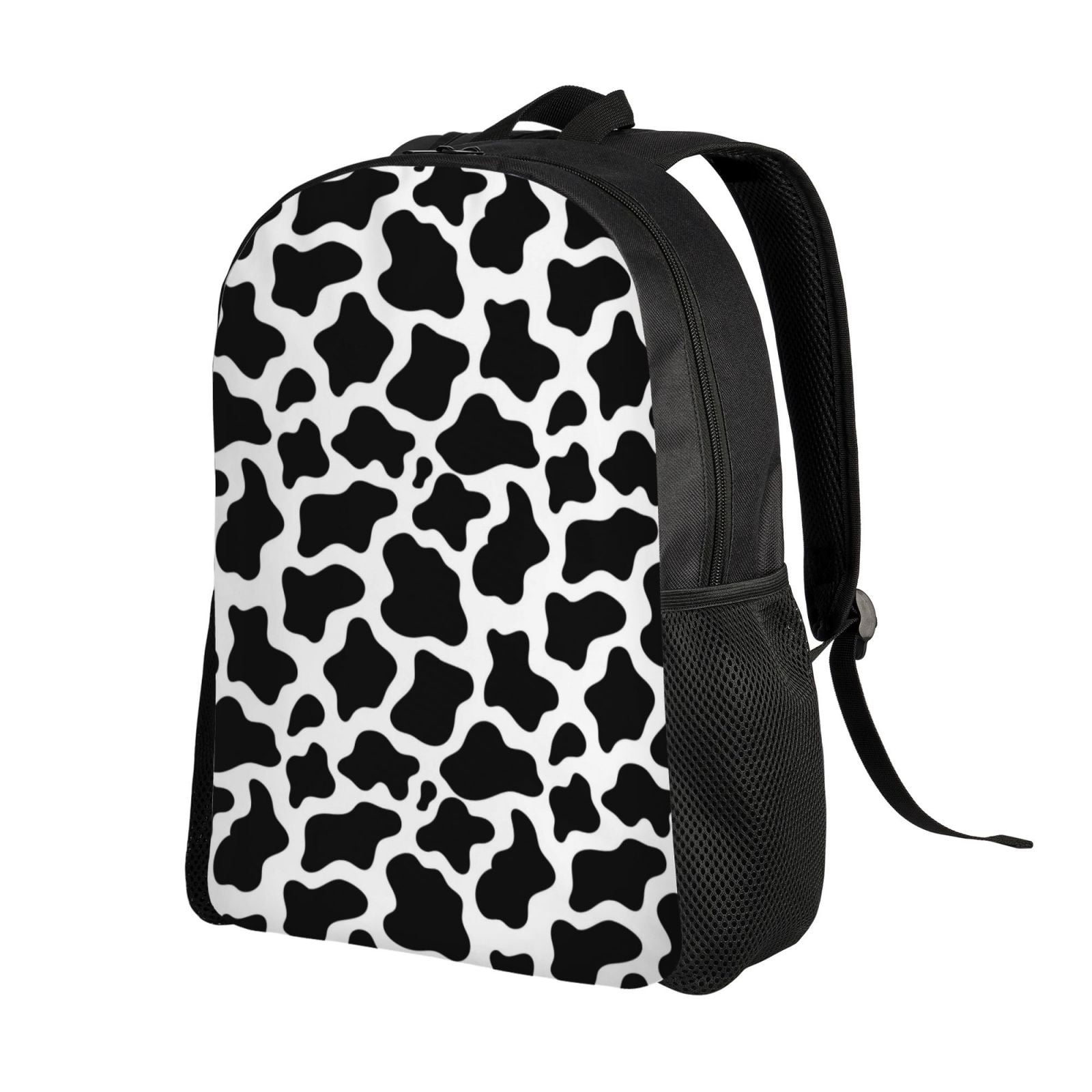 Horeoi Cow Print Black White Print Waterproof 600D Oxford Laptop Backpack for School Travel Work - Lightweight Durable Bag with Adjustable Straps
