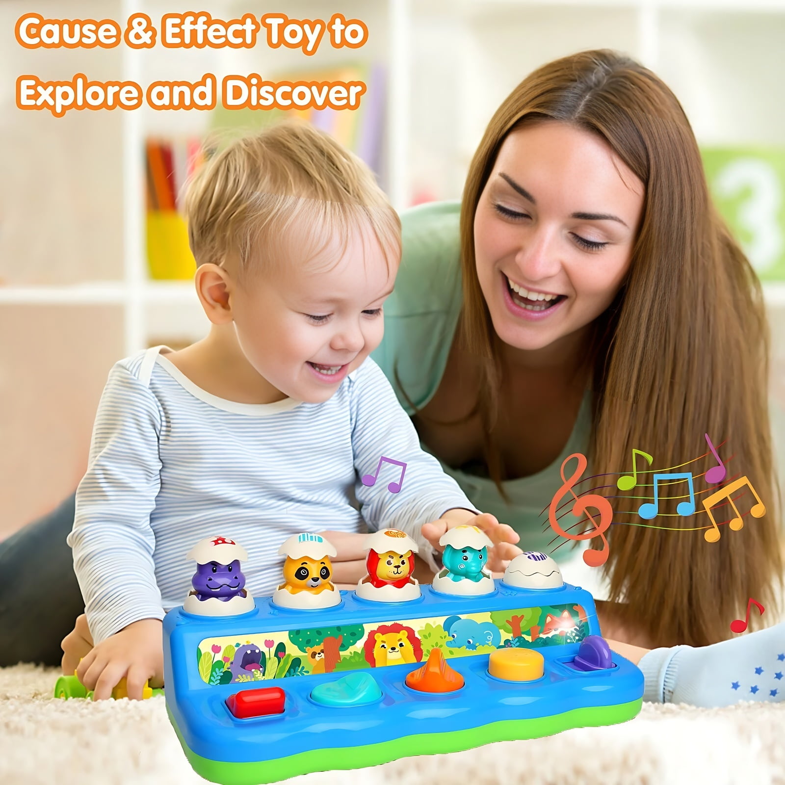 Wanonoo Interactive Pop Up Toys for 1 Year Old Boys Girls Birthday Gifts, Montessori Cause and Effect Toys, Early Learning Musical Baby Toy 6-12 Months, Sensory Toys for Infant Baby 9-12-18 Months