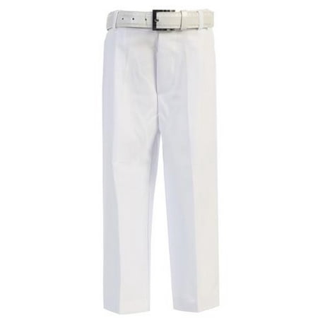 Boys White Flat Front Solid Belt Special Occasion Dress Pants (Best Skinny Dress Pants Mens)