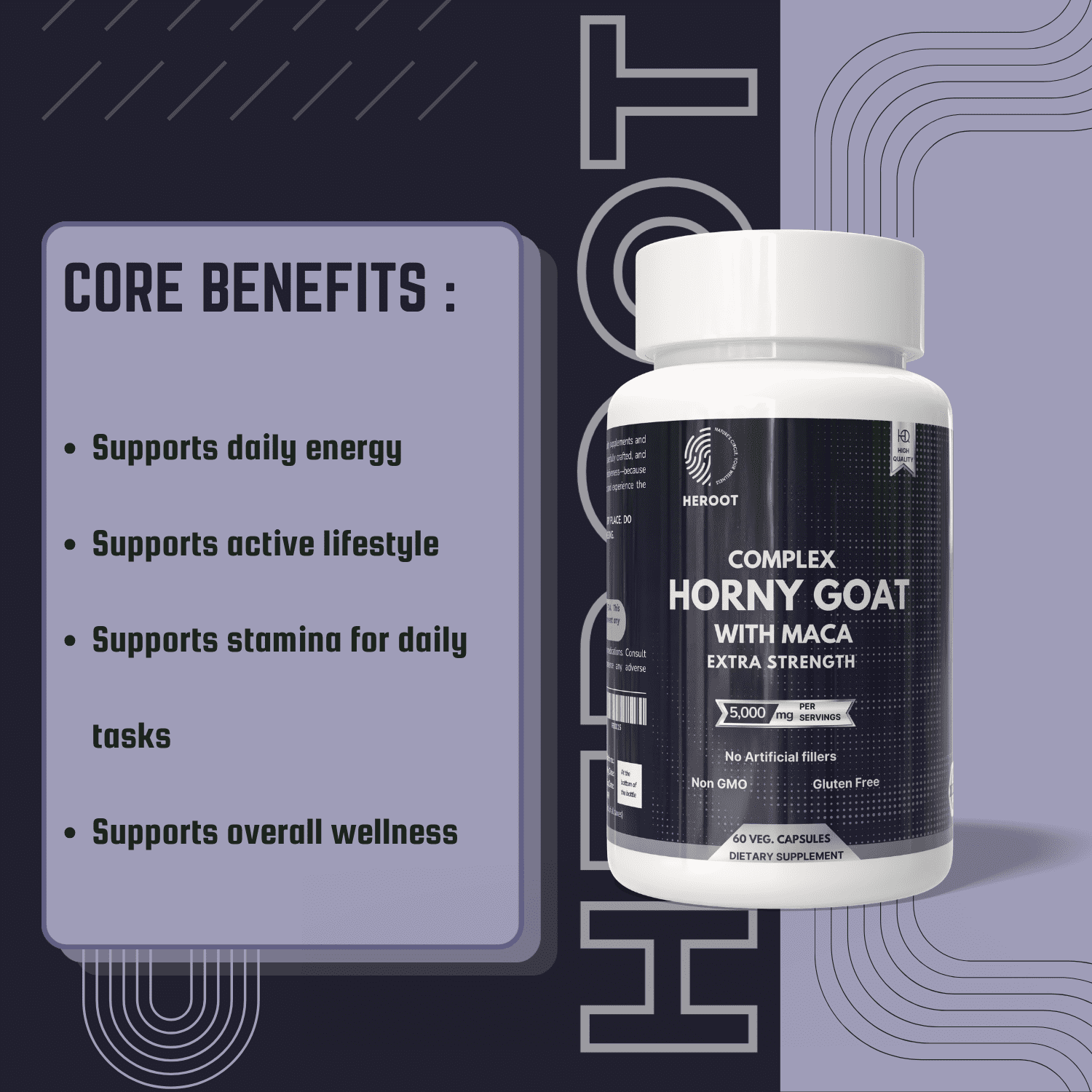 Heroot Goat Weed Capsule Maca Root 500mg Supports Stamina & Saw Palmetto, 120 Capsules