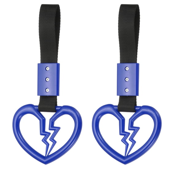 Uxcell 2Pcs Broken Heart Shaped Car Handle Straps, Car Hanging Accessories Bumper Warning Ring Drift Charm for Auto Decor Interior Exterior Decoration, Blue