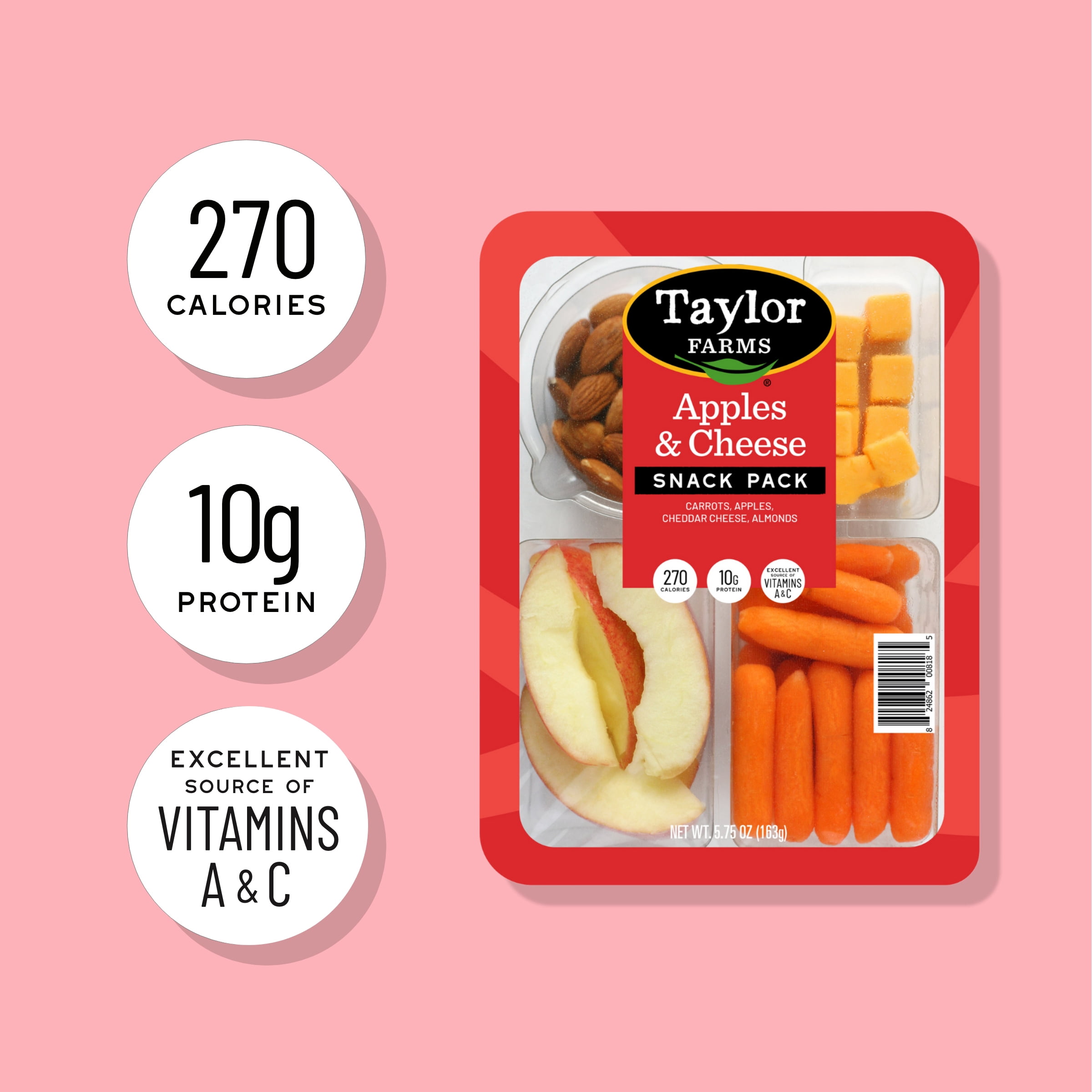 Taylor Farms Refrigerated Snack Tray with Apples, Almonds, Cheese, Carrots & Ranch Dip, 6.5 oz, Fresh