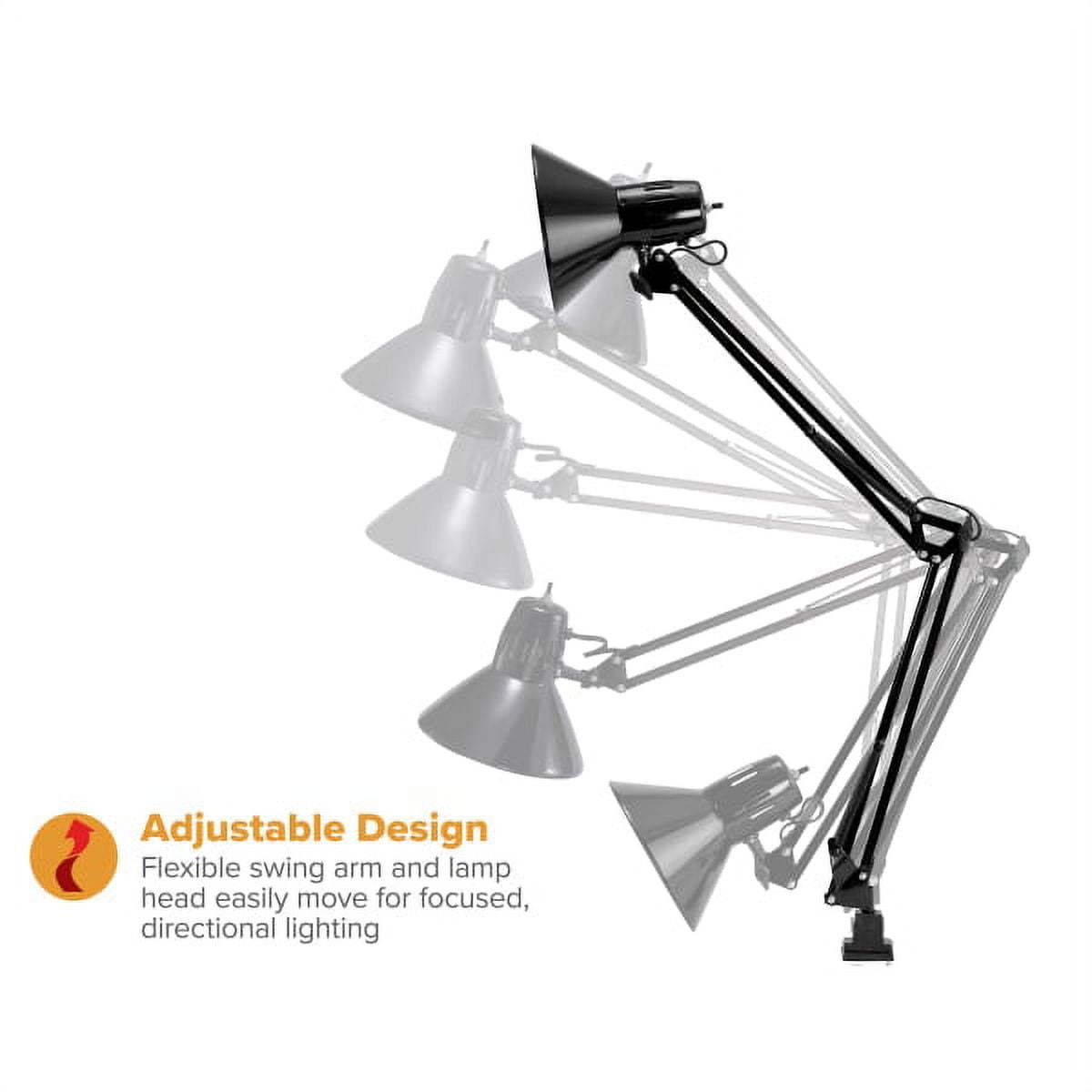 LED Swing Arm Desk Lamp with Clamp Mount, 36" Reach, Includes LED Bulb, Black (VLF100)
