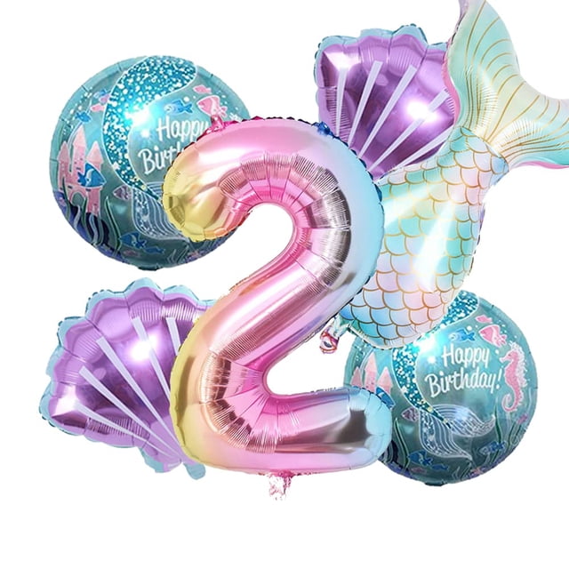 Kit de globos de sirena para decoración de cumpleaños, globo de mar, globo de aluminio de sirena, globos de cola de sirena para niñas (número 2)