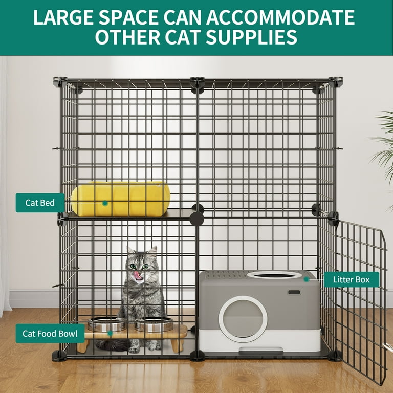 Dextrus 2 Tier Large Cat Cage Indoor and Outdoor Pet Cage Versatile DIY Pet Playpen with Removable Metal Wiring Kitten House with Stairs for Small