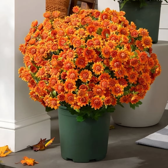 ZULAR Artificial Mums for Outdoors,5/10/15 Bundles Artificial Sunset Chrysanthemum Flowers,No Fade Fall Faux Flower - Uv Resistant,Waterproof,Windproof for Outdoor Decoration Mums Artificial Flowers