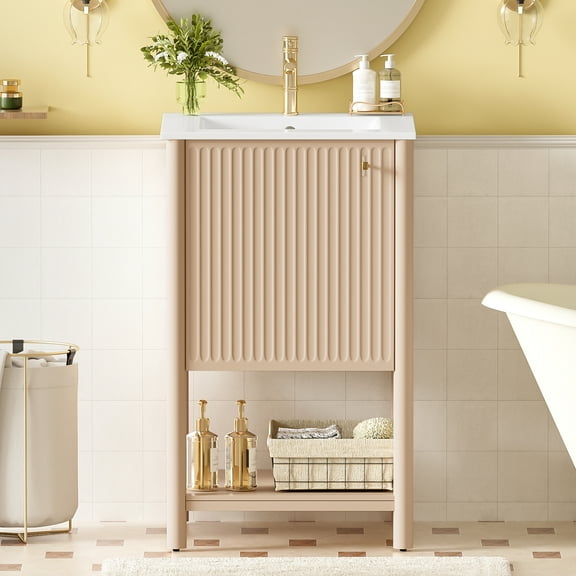 Harper & Bright Designs 20" Small Bathroom Vanity with Sink, Freestanding Storage Cabinet with Soft Close Doors, Single Sink Bathroom Vanity, Cream White