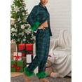 thumbnail image 4 of Women Christmas Satin Pajamas Sets Feather Trim Long Sleeve Button Down Shirt and Pants Set Xmas Holiday Pjs Sleepwear Loungewear, 4 of 8