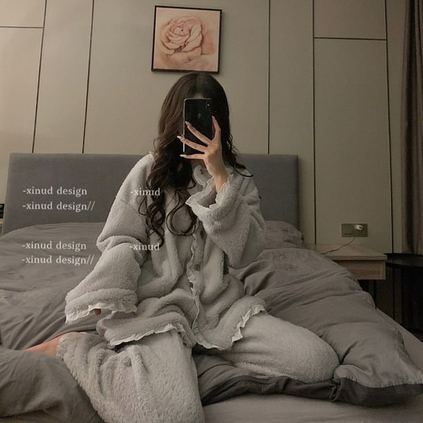 Yimoon Women's Winter Fluffy Pajama Set Fleece Pullover Loose Plush Lounge  Sets Sleepwear Fuzzy 2 Piece Pjs Set