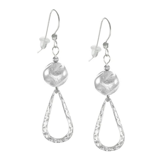 Beautiful Silver Hammered Teardrop Beaded Earrings - .925 Sterling Silver Earwires