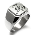 thumbnail image 1 of Stainless Steel Letter A Initial Floral Monogram Engraved Engraved Square Flat Top Biker Style Polished Signet Ring, 1 of 1