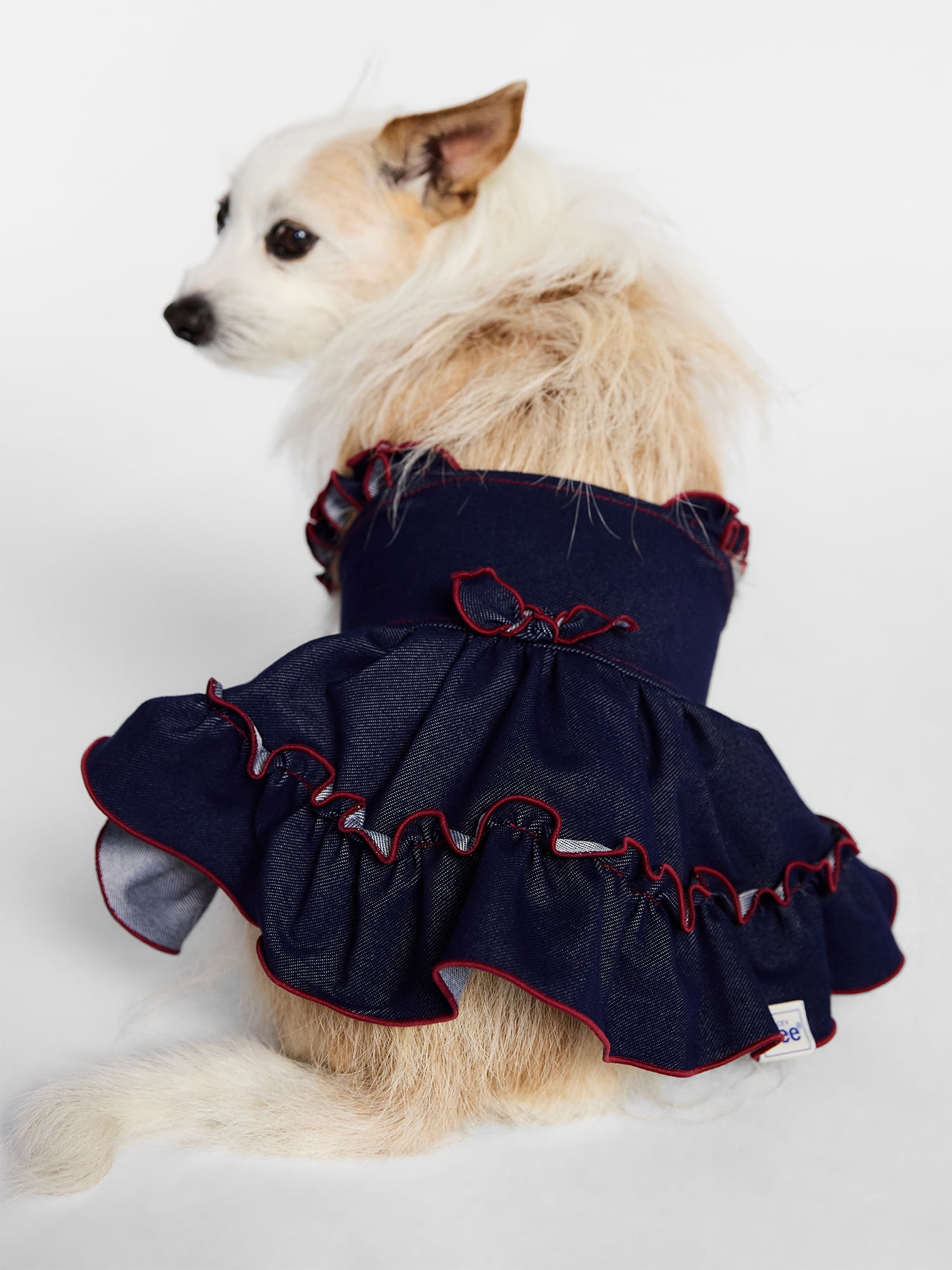 Kacey Lee Denim Strappy Pet Dress for Cats and Dogs, Blue, E
