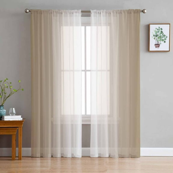 Beige White Ombre Sheer Curtains 63 Inches Length 2 Panels Set, Window Sheer Curtains for Living Room/Bedroom, Modern Gradient Abstract Art Light Filtering Rod Pocket Curtain 52'' x 63'' x 2