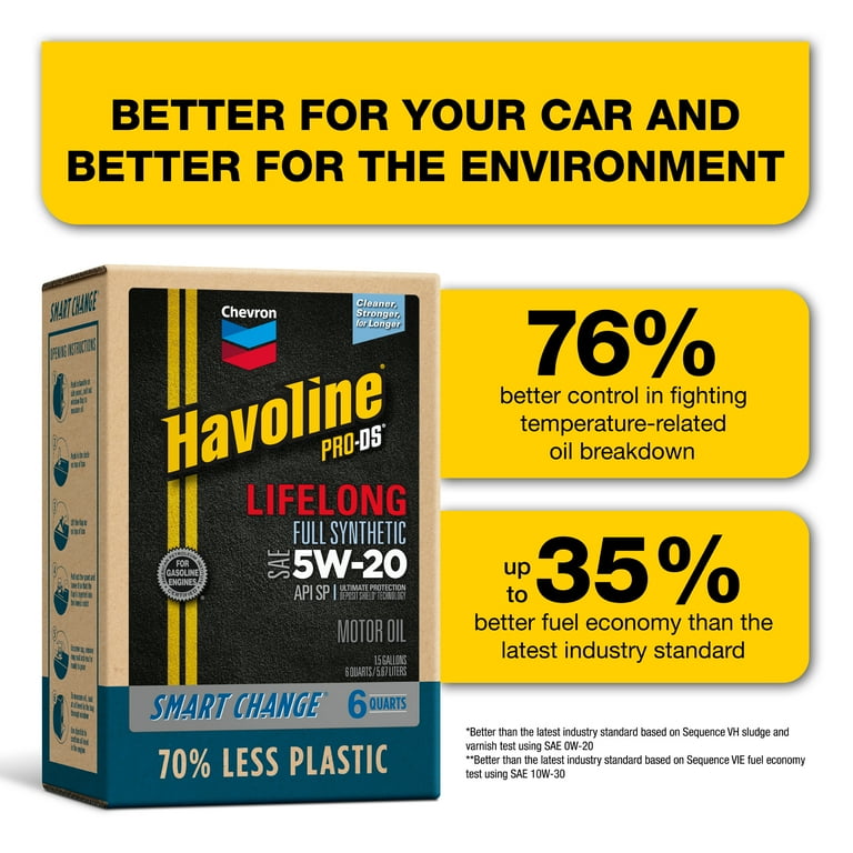 Chevron Havoline Lifelong 5W-20 Full Synthetic Motor Oil, 6 Chevron Havoline Lifelong 5W-20 Full Synthetic Motor Oil, 6
