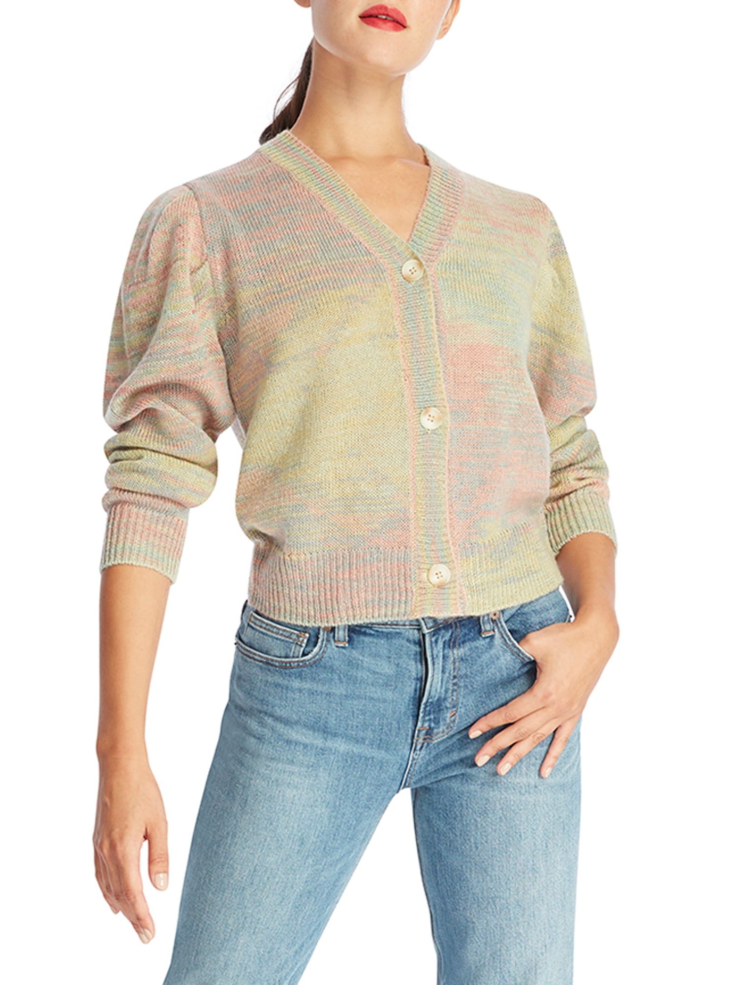 Heather B Womens Puff Sleeve V-Neck Cardigan, Women's, Size: Regular, Blue