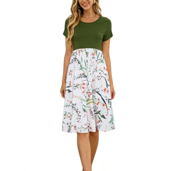 Women's Summer Dress Casual Short Sleeve Dress with Pockets