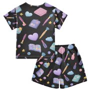 Kawaii Style Makeup Pattern Summer Pajama Set Soft Cotton Short Sleeve Sleepwear 2PCS Pajama Sets Breathable Lounge Set Size 5Y