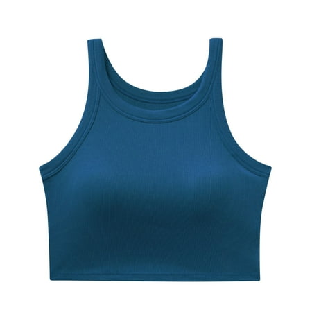 ShomPort Women s Yoga Sports Tank Tops Summer Built-In Bra Tight Knit Vests Round Neck Padded Yoga Bra