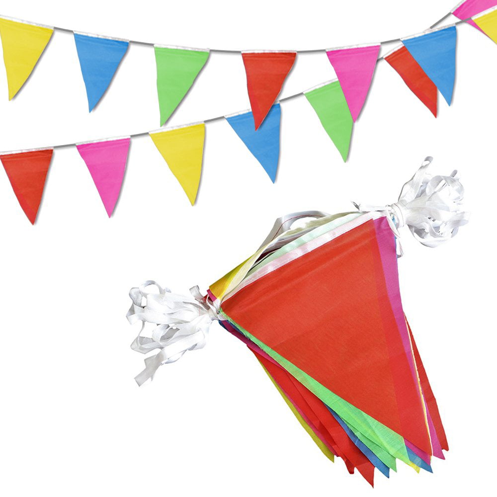 AuTop Solid Orange Pennant Banner Flags String Triangle Bunting Flags,Decorations for Grand Opening,Birthday Party,Festival Celebration,100 Feet Orange