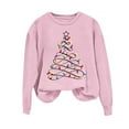 thumbnail image 4 of nerohusy Christmas Shirts for Women Long Sleeve Casual Xmas Tree Graphci Cute Party Holiday Tees Fashion Fall Pullover Tops 2025 Pink,M, 4 of 5