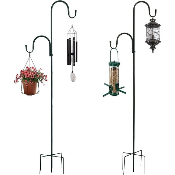 2 Pack 78 Inch Double Shepherds Hooks for Outdoor Bird Feeder,Hanging Plants,Solar Light,Adjustable 78/62/46/30 Inch,3/4 Inch Width Heavy Duty Garden Shepards Hook