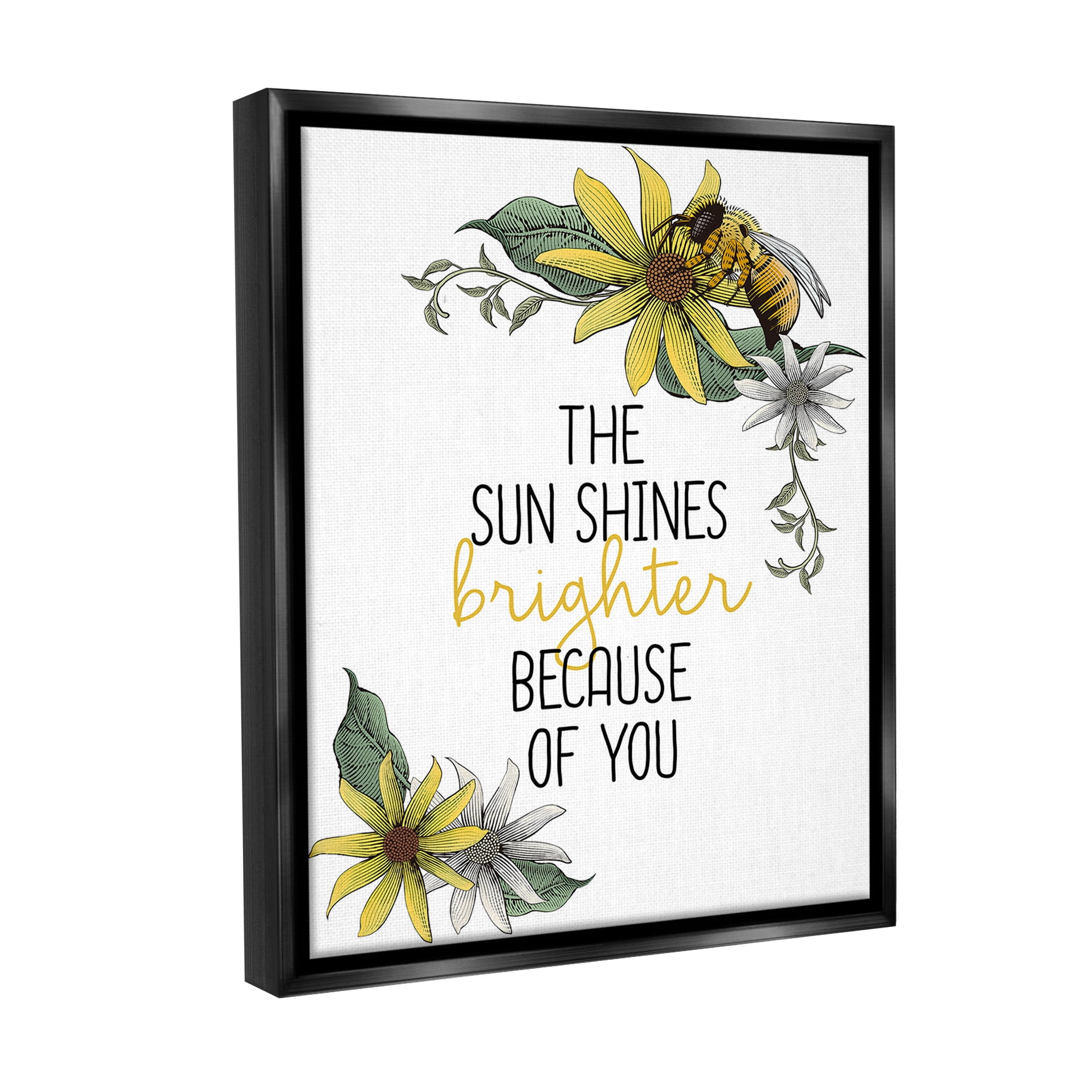 Stupell Industries Sun Shines Brighter Botanical & Floral Painting Black Floater Framed Canvas Art Print Wall Art, 17 x 21