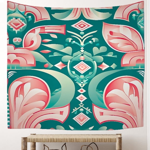 Boho Decor Home Tapestry for Dorm Home Living Room Decoration, Washable Aztec Symbols Living Room Tapestry 51x59in Simplicity Minimalistic Geometric Shapes Office Tapestry