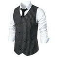 thumbnail image 4 of Hvyesh Men Suit Vest Stripe Double Breasted Business Dress Waistcoat Vest Slim Fit Wedding Stylish Tuxedo Vest V-Neck Sleeveless Dress Waistcoat, 4 of 5