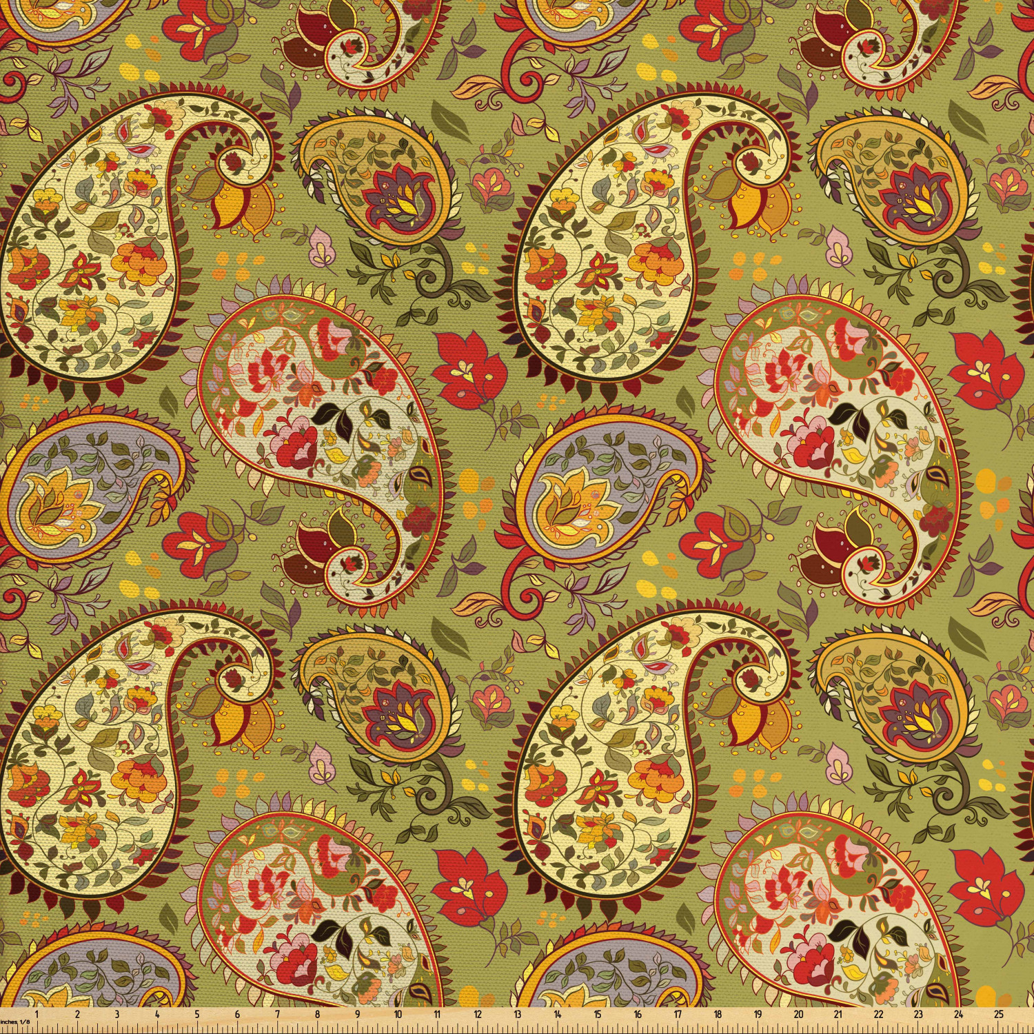 Paisley Fabric by The Yard, Colorful Eastern Oriental