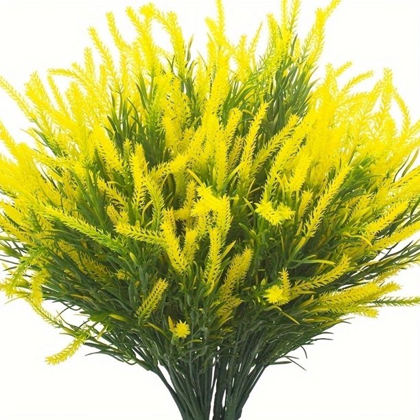 12 paquetes de flores artificiales para exteriores, plantas artificiales de lavanda, arbustos falsos, arbustos artificiales, vegetación de plástico para exteriores, resistente a los rayos UV, lavanda