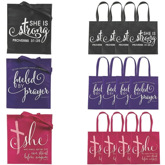 15" x 17" Large Nonwoven Woman of God Tote Bags - 12 Pieces