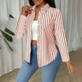 thumbnail image 5 of Dress Shirts for Women Trendy Long Sleeve Striped Lapel Collar Button Down Tunic Blouses with Side Split (XL, Red), 5 of 7