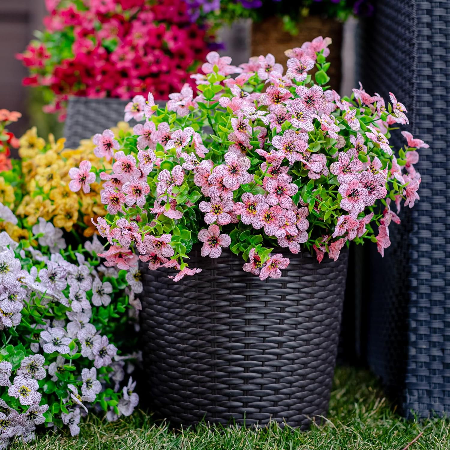 Artificial Flowers for Outdoors, 12 Bundles Artificial Plants & Flowers Outdoor, UV Resistant Faux Flowers Outdoor Fake Flowers for Outside Porch Window Box Decoration