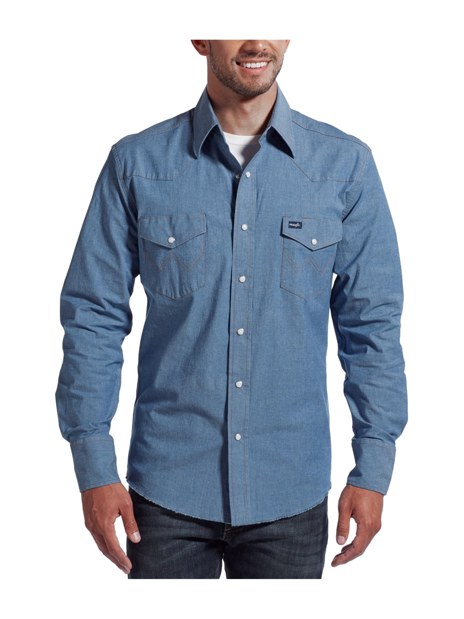 Wrangler Mens Authentic Western Button Up Shirt blue XL | Walmart Canada