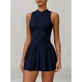 thumbnail image 2 of Womens Tennis Golf Dress with Built-in Bra Shorts Zipper Slim Fit A-Line Hem Skirt Athletic with Pockets Dark Blue M, 2 of 8