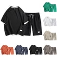 thumbnail image 1 of Ensemble de Survêtement 2 Pcs pour Homme en Nylon-Spandex Tenue d'Été Rayée à Manches Courtes Col Ras du Cou Tenue de Détente Décontractée Quotidienne Gym Entraînement Plage Vacances,JASKFLY,Vert 2TG, 1 of 4
