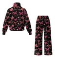 thumbnail image 5 of SCRAWLGOD Valentine's Day Decor Heart Butterfly Spot Print Pink Black Women 2 Piece Outfits Fall Sweatsuits Turtleneck Sweatshirt Wide Leg Sweatpants Lounge Sets Comfy Fashion Pullover Tracksuit, S, 5 of 7