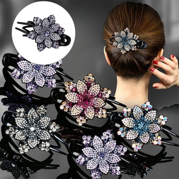 sunsanly Anti-slip Tooth Temperament Exquisite Hair Clip Shining Rhinestone Elegant Flower Decor Hairpin Hair Accessories