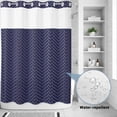 thumbnail image 4 of No Hook Shower Curtain with Built-in Rings - Abstract Geometric Washable Waterproof Fabric Bathroom Curtains for Hotel,Rentals, 72X 96 Inch Extra Long , Navy Blue Gold Minimalist Herringbone Pattern, 4 of 9