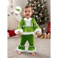 thumbnail image 3 of Spewahor Toddler Baby Girl Christmas Santa Outfits 6 12 18 24 Months 2T 3T 4T Plush Patchwork Round Neck Tops + Elastic Waist Flare Pants, 3 of 9
